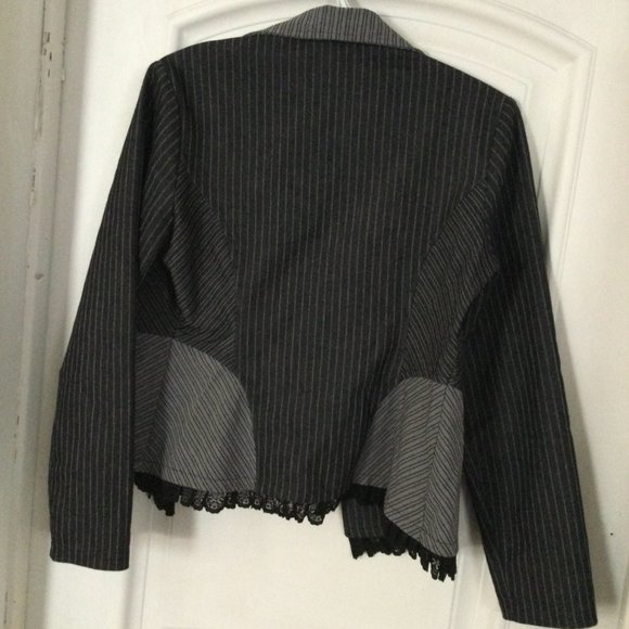 Cloarice Paris 2 pcs jacket and skirt suit 2P made in France black white strips - Picture 3 of 13